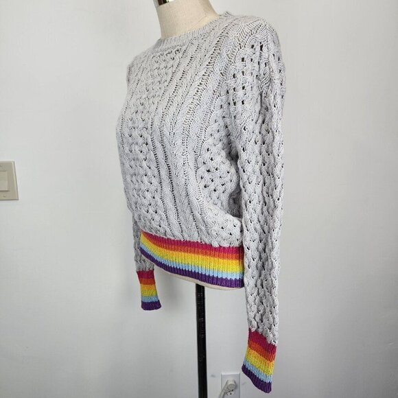 Le Superbe Silver Lining Sinbad Cotton Cashmere Cable Knit Womens L Grey Rainbow - Picture 2 of 10